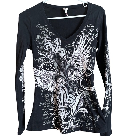 Y2K Ransom Womens Wing Graphic Long Sleeve Tee Top Med Baddie Rock Indie Grunge - Picture 1 of 9